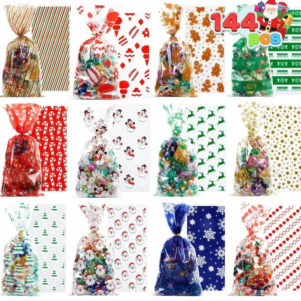 Colorful Holiday Treat Bags - 144 Pieces